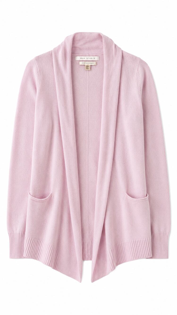 Max Studio 100% 2-Ply Cashmere Open Front Cardigan, Light Pink, Size M